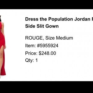 Dress the Population Jordan Ruched Side Slit Gown in Rouge (Size Medium) — $248.